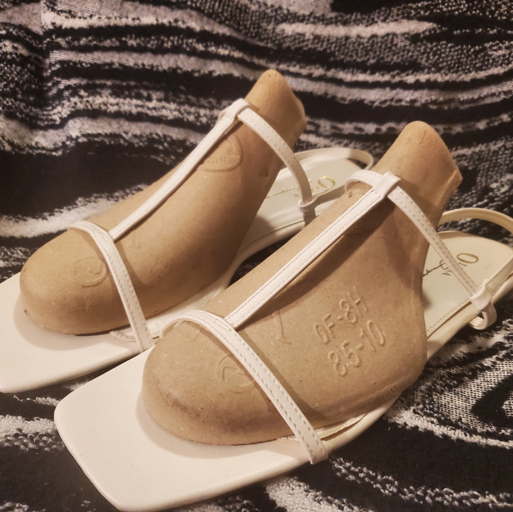 White Flat Leather Sandals